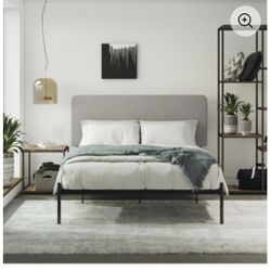 Queer Eye Krew Upholstered Bed, Queen Size Frame, Black Metal/Gray Linen
