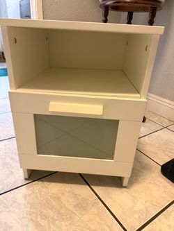 White Nightstand with Open Shelf and Drawer