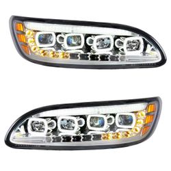 Peterbilt 382 384 386 387 Chrome Competition Series Quad-LED Headlight With LED DRL And Sequential Turn Signal
