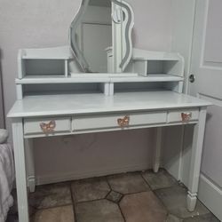 White Vanity Desk with LED Mirror