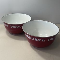 2 Popcorn Bowls Large Movie Night Snack Tin Container see pics for measurements