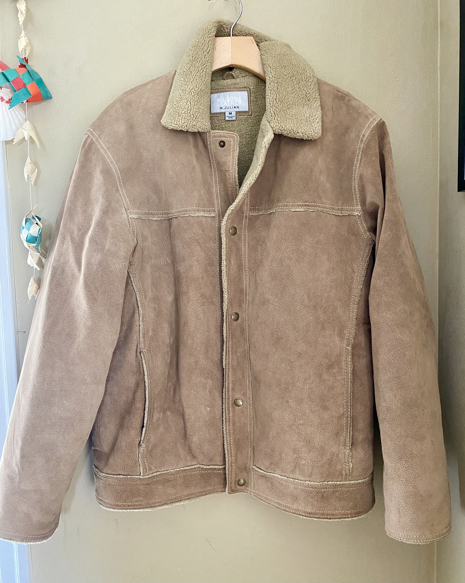 WILSONS M. Julian Tan Suede Leather Jacket Coat Sherpa Lined Western Men's M