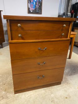Vintage Walnut Mid Century Modern Wood Dresser