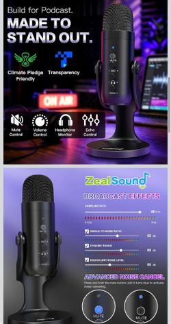 Podcast Microphone For PC, Noise Cancellation USB Mic With Gain, Volume Adjustment & Mute Button, Monitoring & Echo, For YouTube, TikTok, Podcasting, 