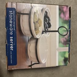 Three Piece Condiment Server With Metal Stand 