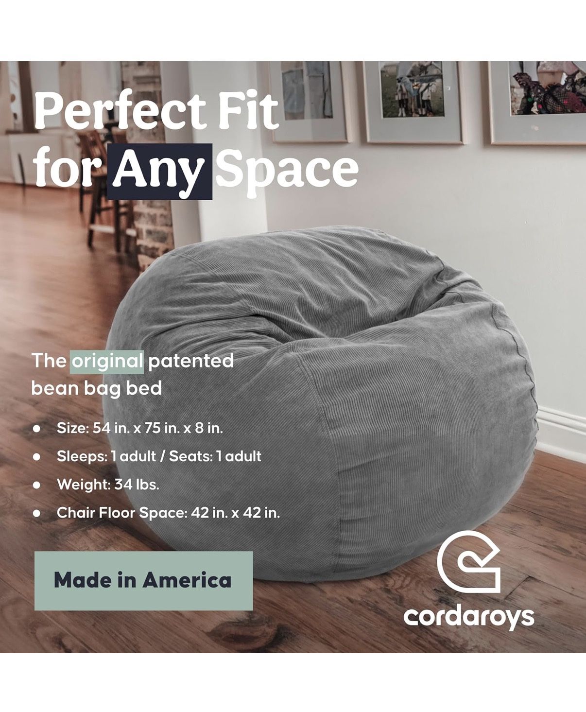 CordaRoy's Corduroy Bean Bag-Convertible Bean Bag Chair