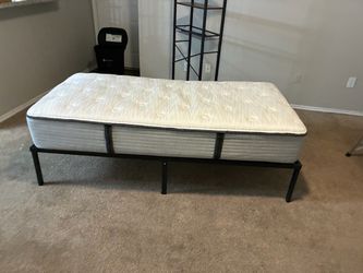 Mattress and Black Metal Platform Bed Frame