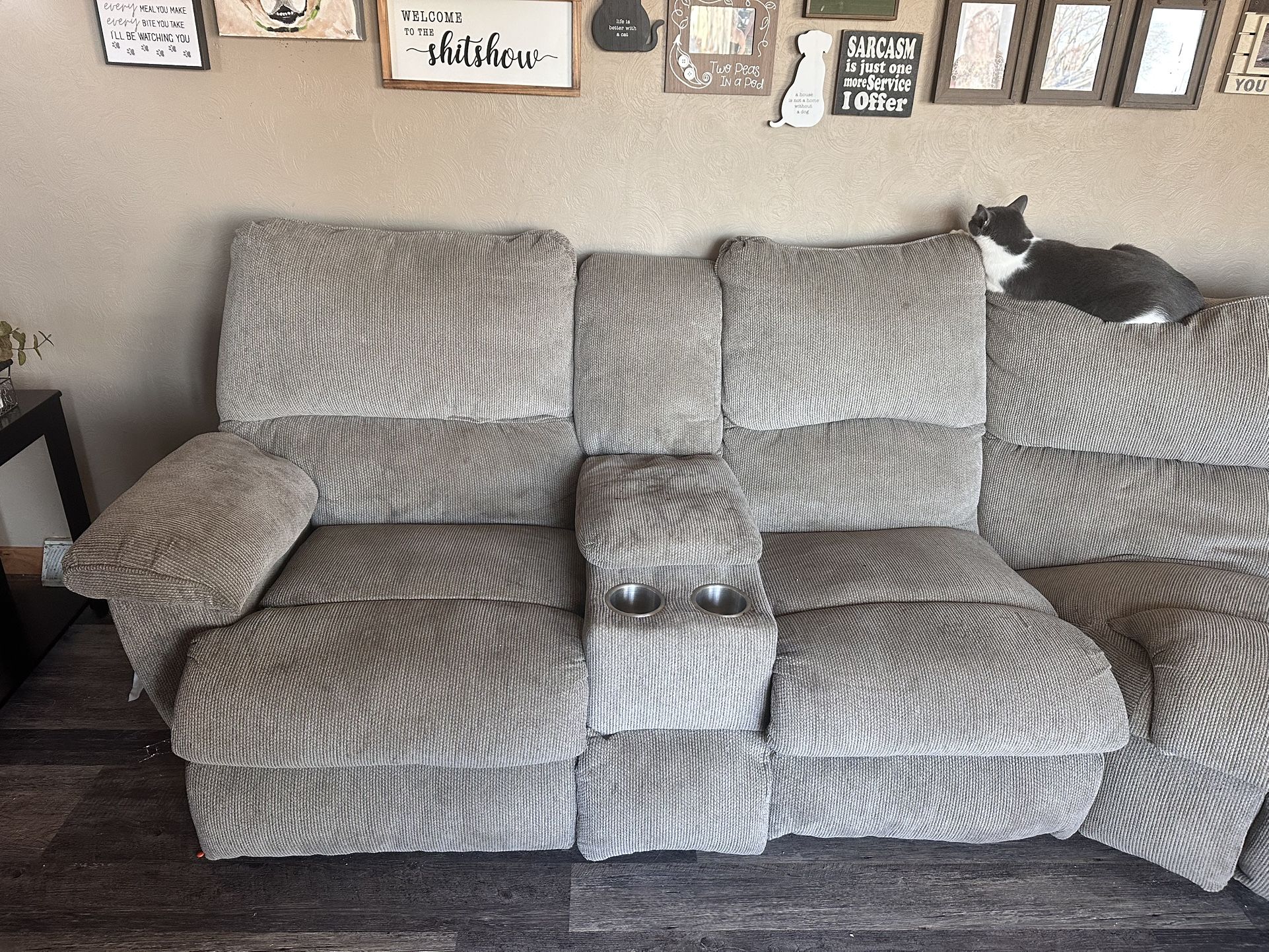 Tan/cream Sectional and Recliner