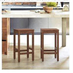 Yula Series Two bar stools, bar stools Counter height with footrest, wooden bar stool Acacia for kitchen island, dining room, brown color