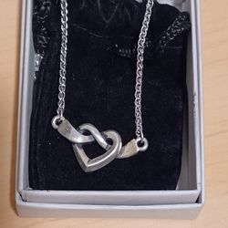 Vintage Retired James Avery Love Knot Heart Necklace Sterling Silver 