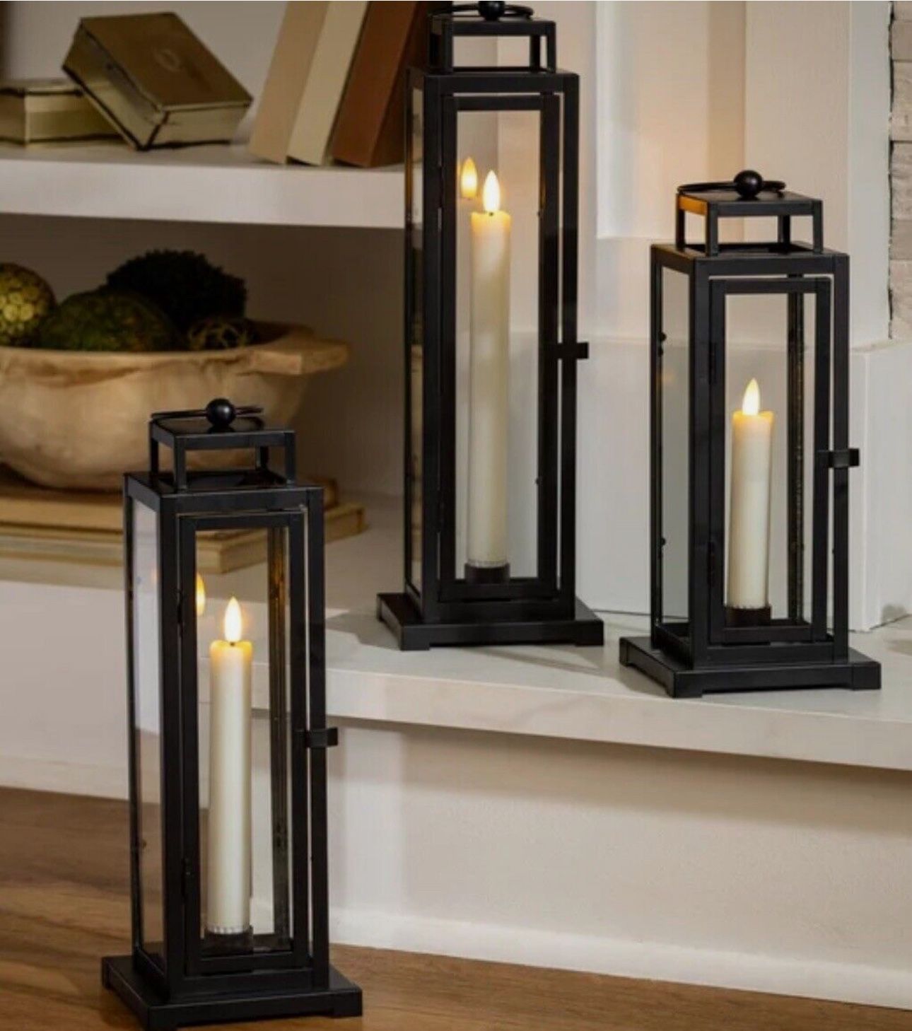 🔥NEW🔥 Tower Lantern Set of 3, LED Tapered Candle, Gray Finish, Remote Included