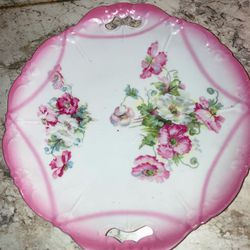 Antquie Germany Made Porcelain Two Handled Cake Or Dessert Plate  Thumbnail