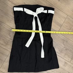 Black Strapless Pinstripe Dress with White Tie | Women’s