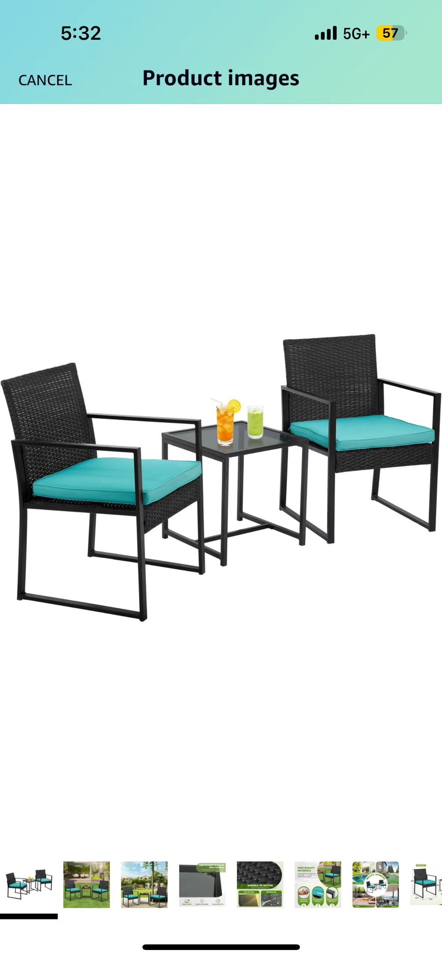 PayLessHere 3-Piece Rattan Wicker Bistro Set Outdoor Conversation Set Sturdy Frame Wicker Furniture with 2 Chairs Cushions Tempered Glass Table for Po