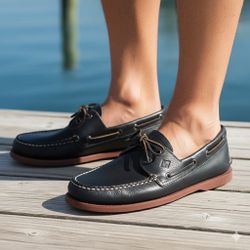 SPERRY TOP SIDER Authentic Original 2-Eye Boat Shoes Black Leather Men’s Size 13M