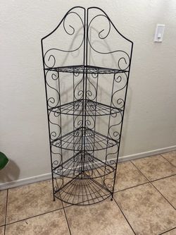 Vintage Black Wrought Iron 5-Tier Corner Plant Stand Foldable Home Decor