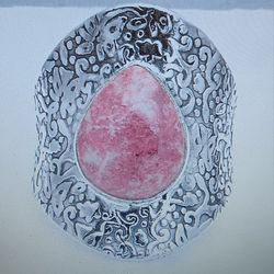 New - Pink Thulite 925 Sterling Silver Ring - Size 7.5 Adjustable