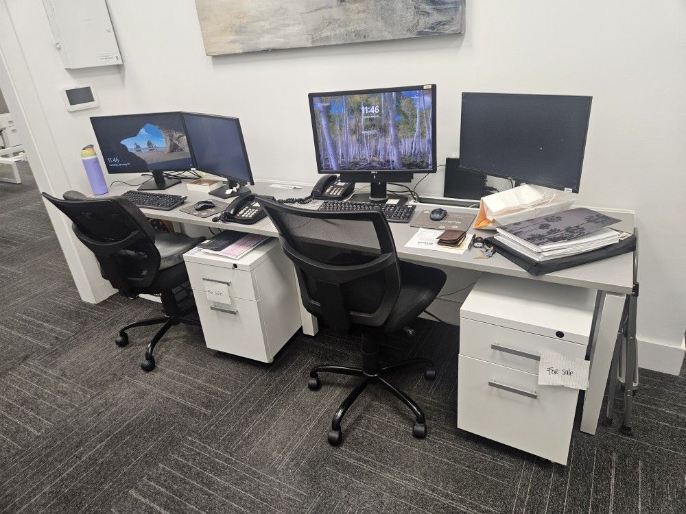 2 Desk Work Station With File Cabinets