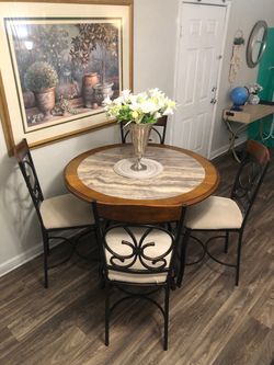 Ashley Furniture counter height dining table set with 4 fabrics tall chairs
