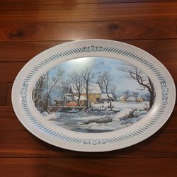 New- Vintage Currier and Ives Large Serving Tray Platter 21"