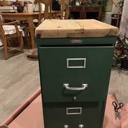 Metal File Cabinet With butcher block