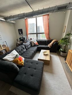 Charcoal Grey Tufted Sectional Sofa with Chaise