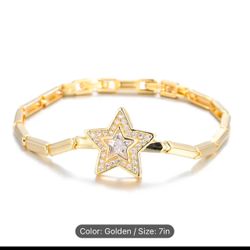 ICEDCHICS Star Pendant Bracelet - Hip Hop Style, Synthetic Zirconia & Copper（7 inch）