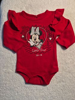 NEW! Disney Baby, Minnie Mouse, Baby Girl Red Ruffle Onesie, 0-3 Mo