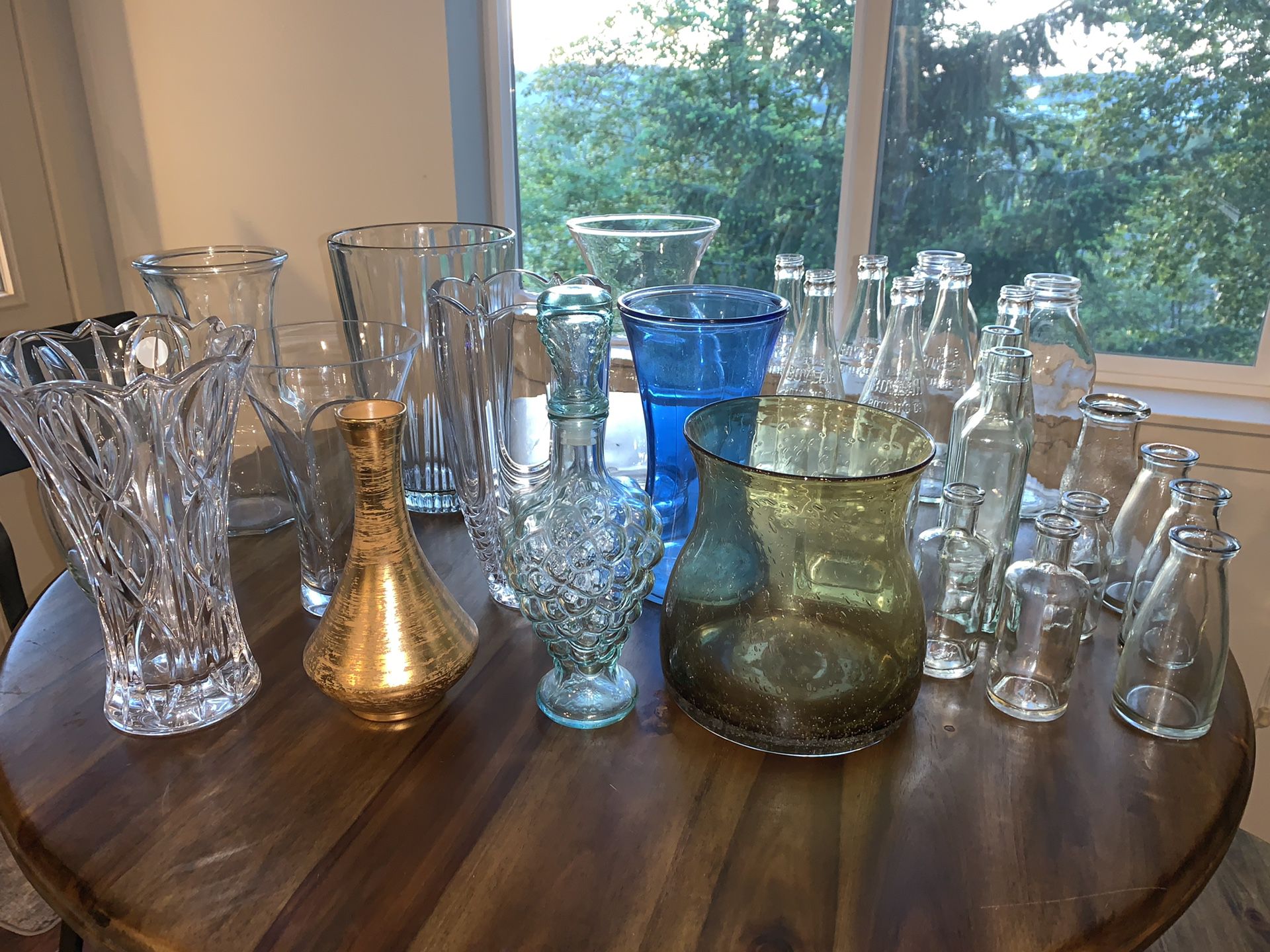 Wide assortment of Vases, decanter, glassware etc