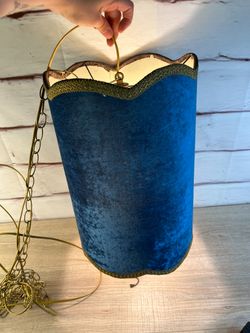 MCM Blue Velvet Hanging Swag Light Lamp