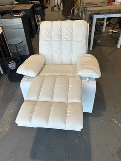New White Faux Leather Manual Recliner 360 Swivel Rocking