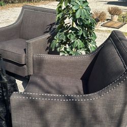 Lovely, Chrome Nailhead Trim Accent Chairs, Gray , With Matching Ottoman