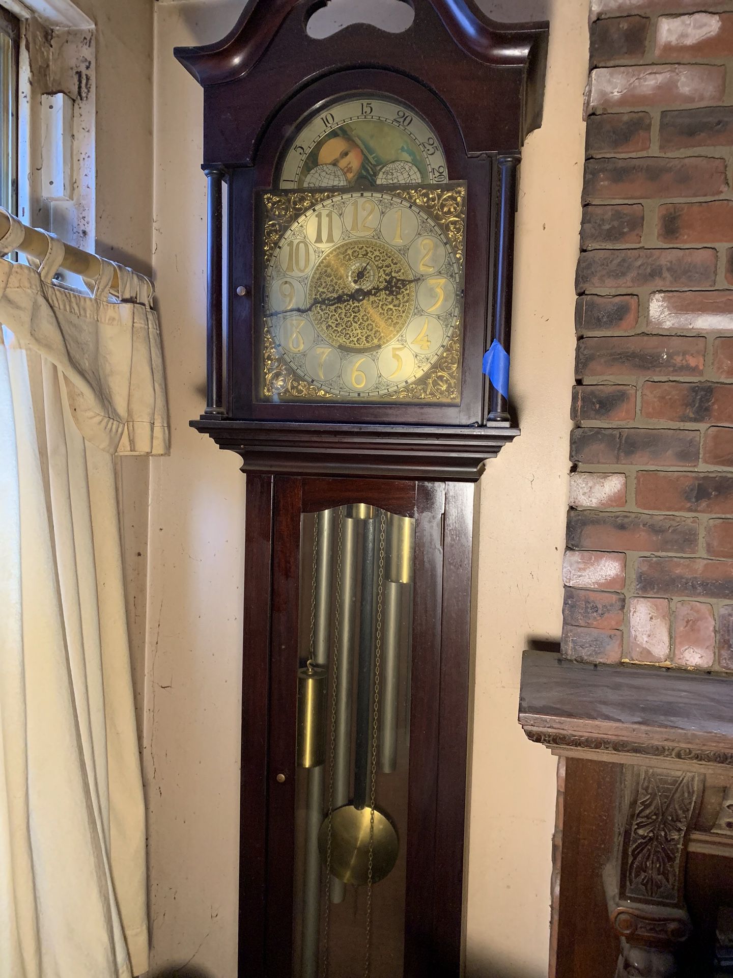 Antique stunning German grandfather clock 5 tube needs a good cleaning. sold as is