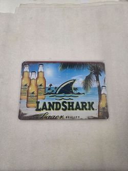 Landshark lager beer faux vintage metal sign