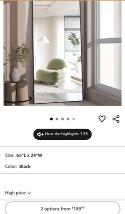 Full Length Mirror, 65" × 24" Rectangle Floor Body Standing Mirror Hanging or Leaning, Dressing Wall-Mounted for Bedroom, Living Room, Dressing Room, 
