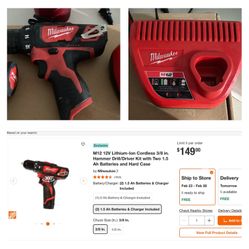 Tool sale! Milwaukee M12 3/8” Drill/Driver With Charger