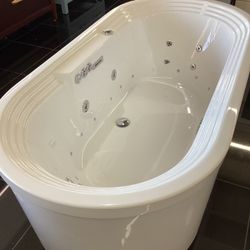 67” Bathroom Freestanding Bathtub With Jets Whirlpool With Built In Motor White Color Ready For Pick Up Today 