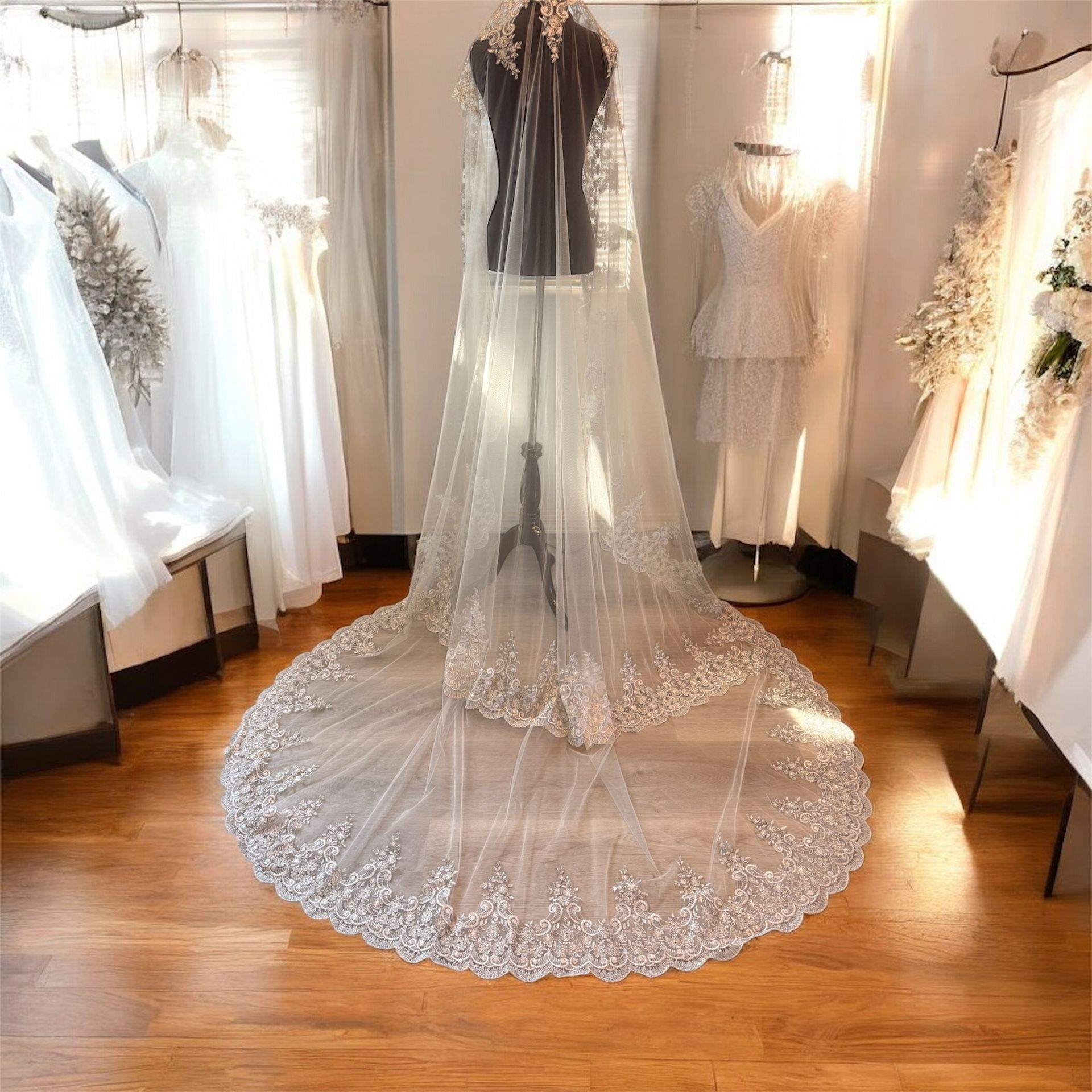 2 Layers lace Chapel Veil