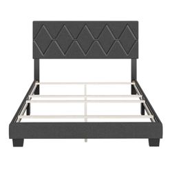 Upholstered Linen Platform Bed, Twin, Black