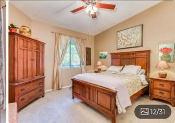 Queen bedroom set (real wood), 2 nightstands,  armoire