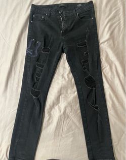 Amiri Snake Embroidered Distressed Men’s Black Jeans Size 32