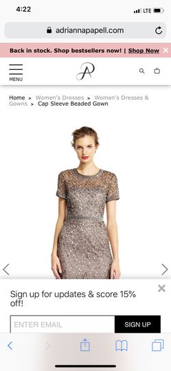 Adrianna Papelle cap sleeve fully beaded gown