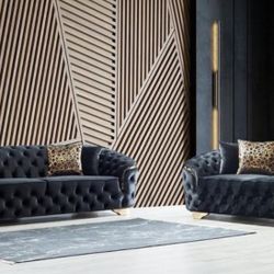 Lupino Black Velvet Sofa & Loveseat.

