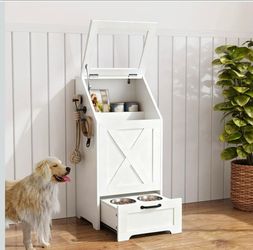 🔥new inbox🔥Dog Feeding Station with 2 Elevated Bowls & Storage Cabinet,White
Flip-top Food Cabinet with Transparent Window