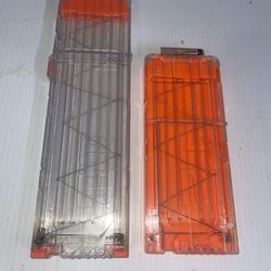 LOT OF 2 NERF AMMO MAGAZINES 18 And 12  One Clear One Orange