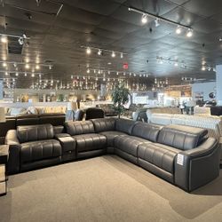 6PC Leather Power Reclining Sectional