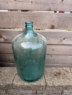 Large Teal Glass Demijohn Bottle