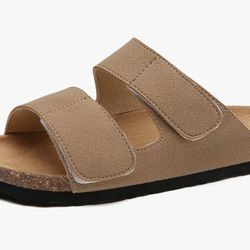 New Women Cork Slide Sandals, Adjustable Hook Loop, Comfortable Slip-on Summer Flat Sandals For Women