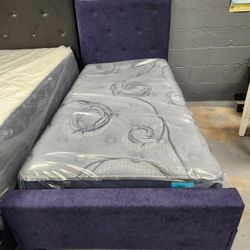 Twin Bed Frame Purple With Mattress 