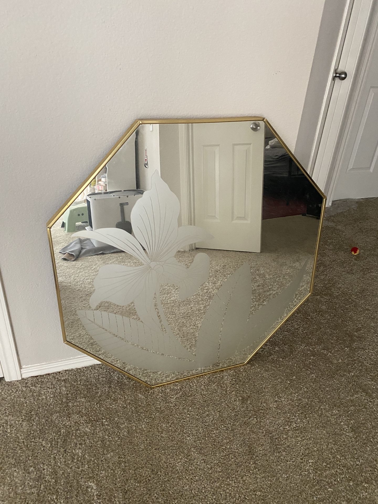 Vintage 70s Etched Orchid Mirror by Gloria Eriksen